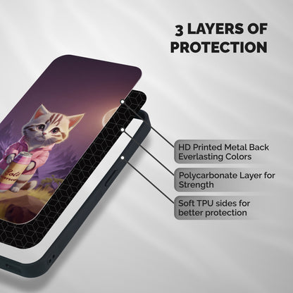 Cat Holding Can Shockproof Hybrid Protection (Metal + TPU) Back Case Cover