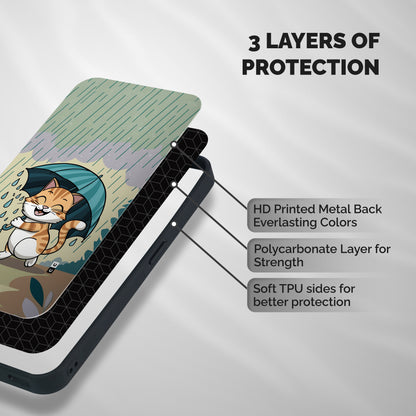 Cat In Rain Shockproof Hybrid Protection (Metal + TPU) Back Case Cover