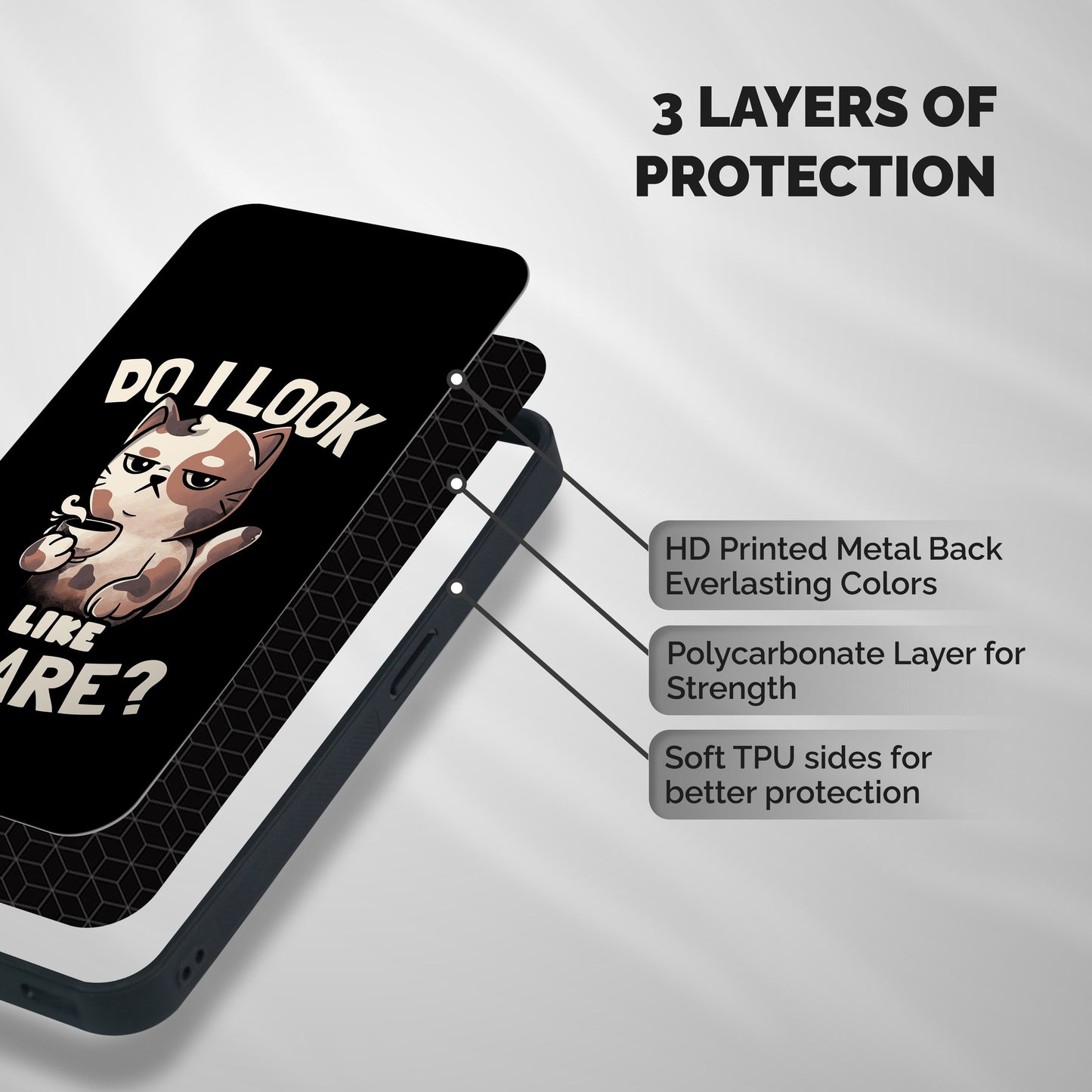 Cat Look Like Care Shockproof Hybrid Protection (Metal + TPU) Back Case Cover