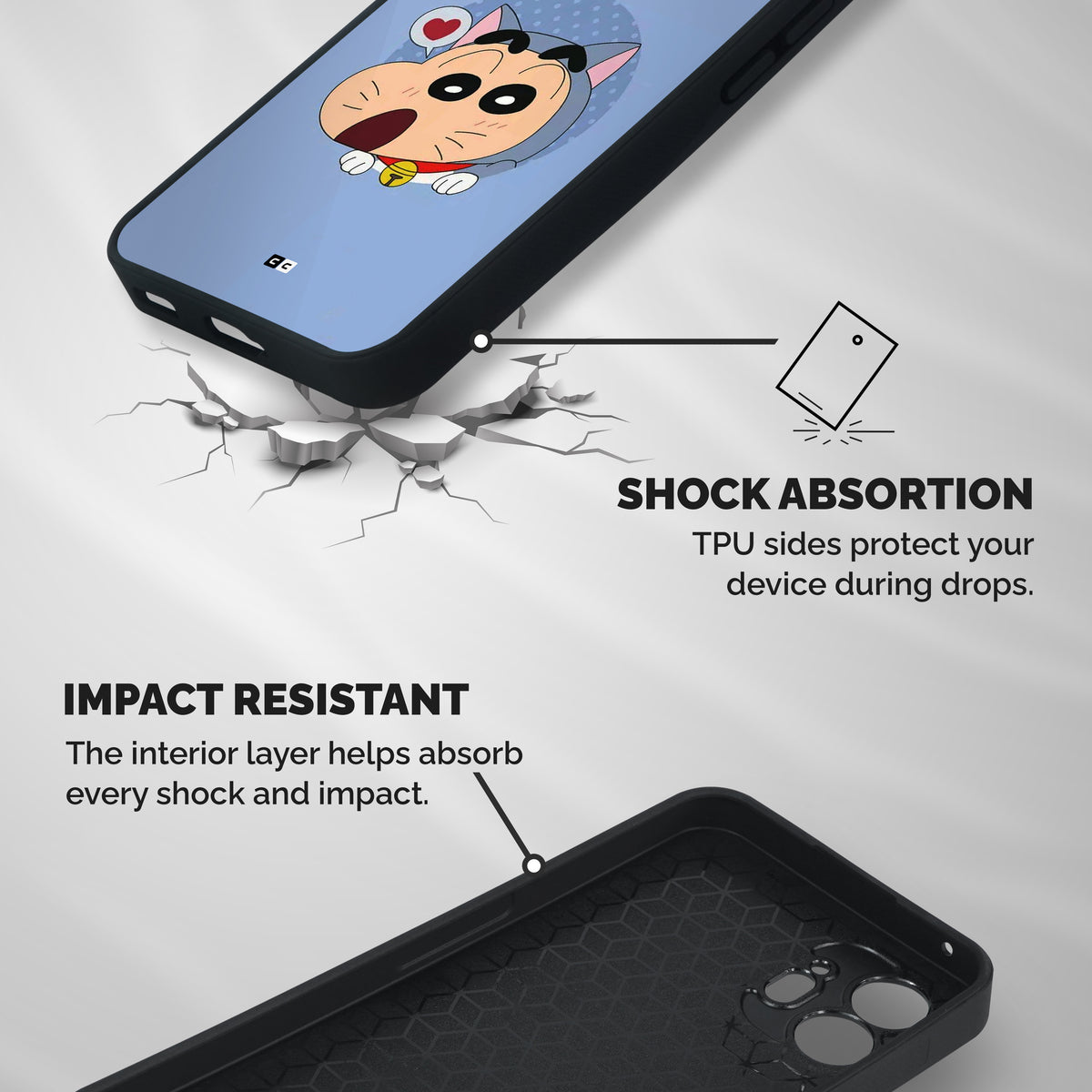 Cat Shinchan Shockproof Hybrid Protection (Metal + TPU) Back Case Cover