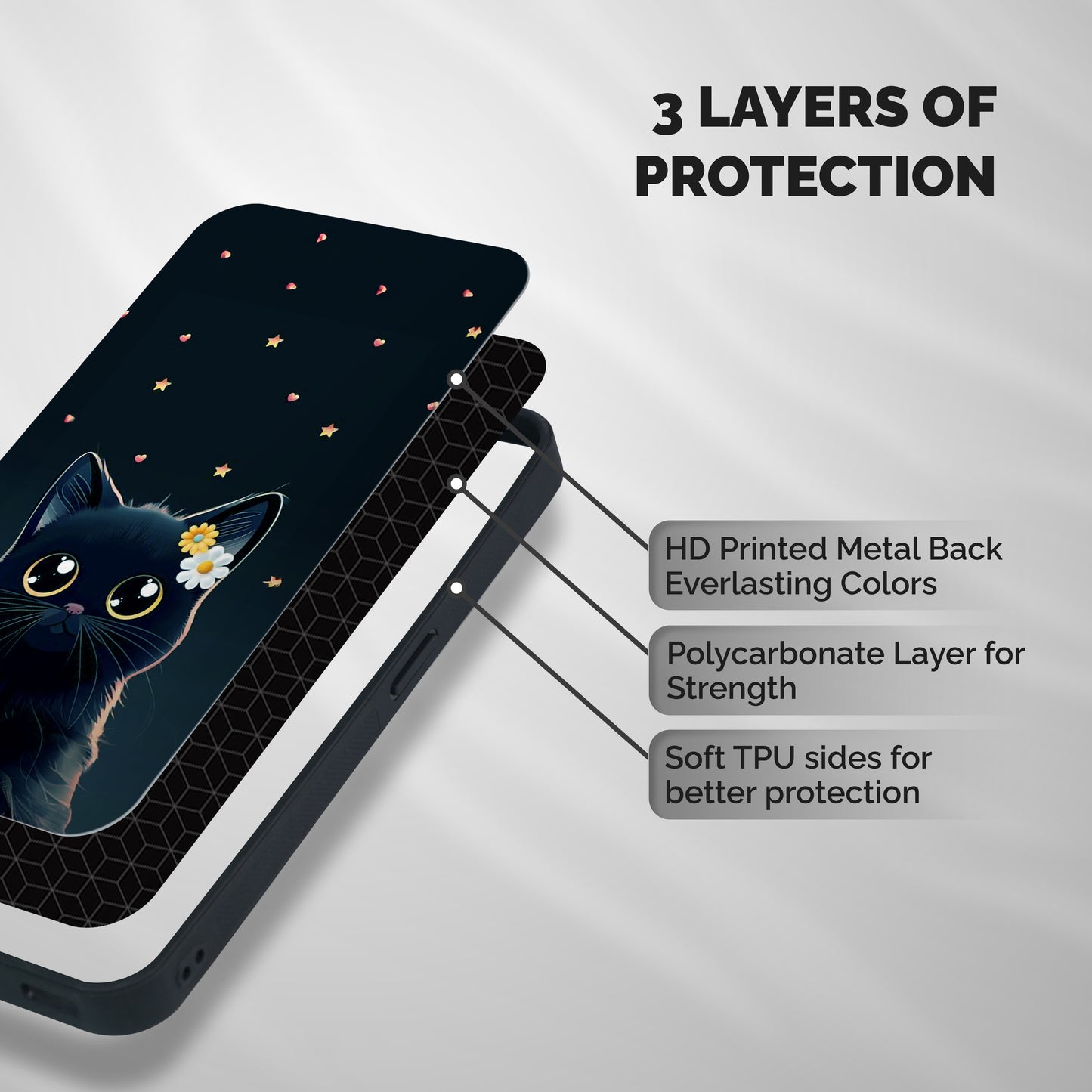 Cat With Flowers Shockproof Hybrid Protection (Metal + TPU) Back Case Cover