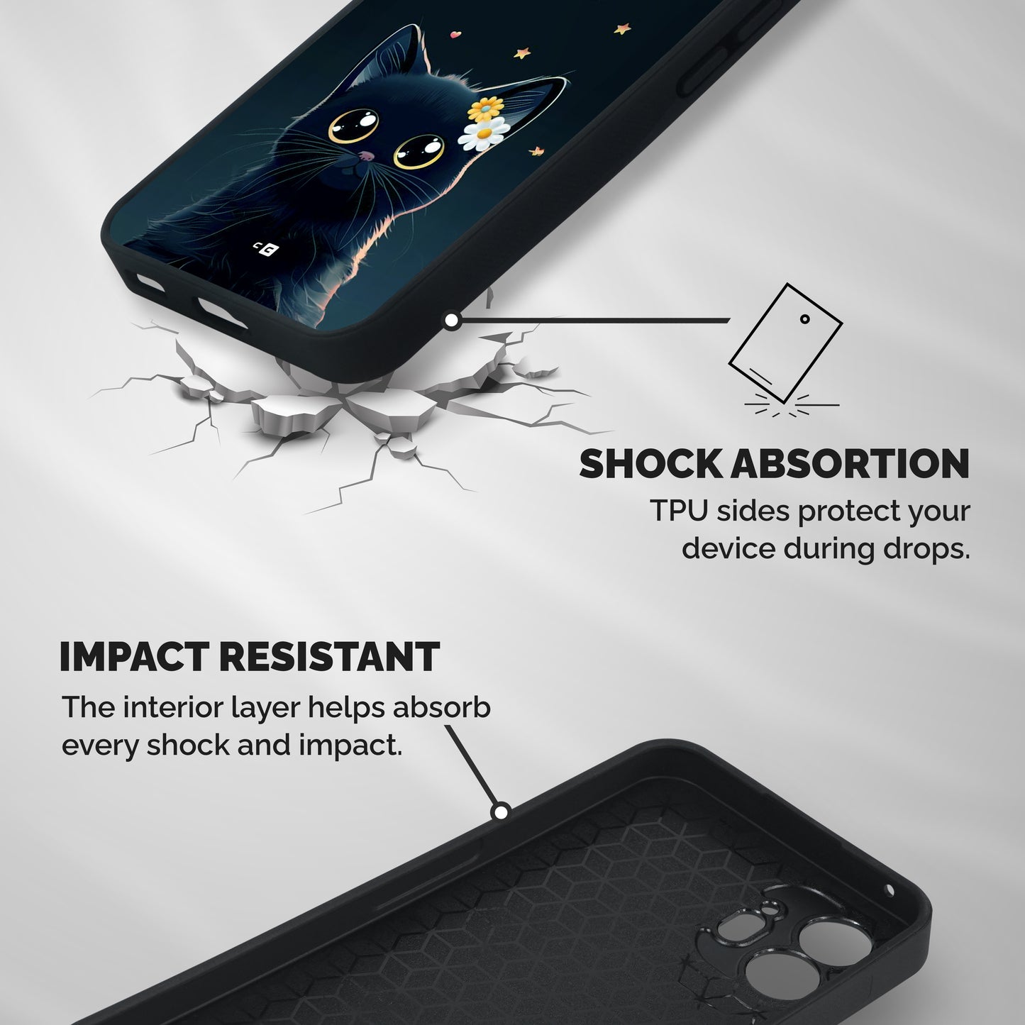 Cat With Flowers Shockproof Hybrid Protection (Metal + TPU) Back Case Cover