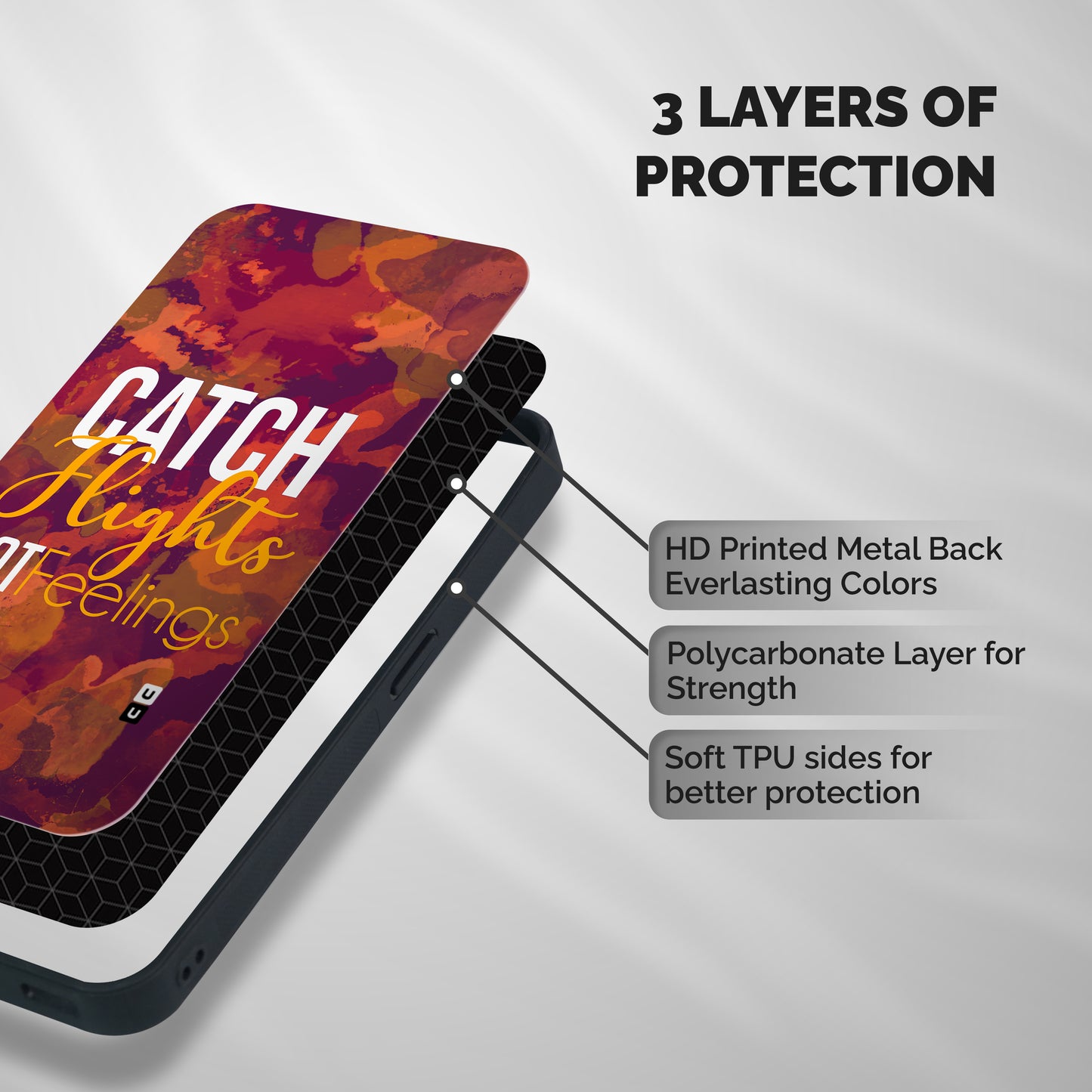 Catch Flights Not Feelings Shockproof Hybrid Protection (Metal + TPU) Back Case Cover