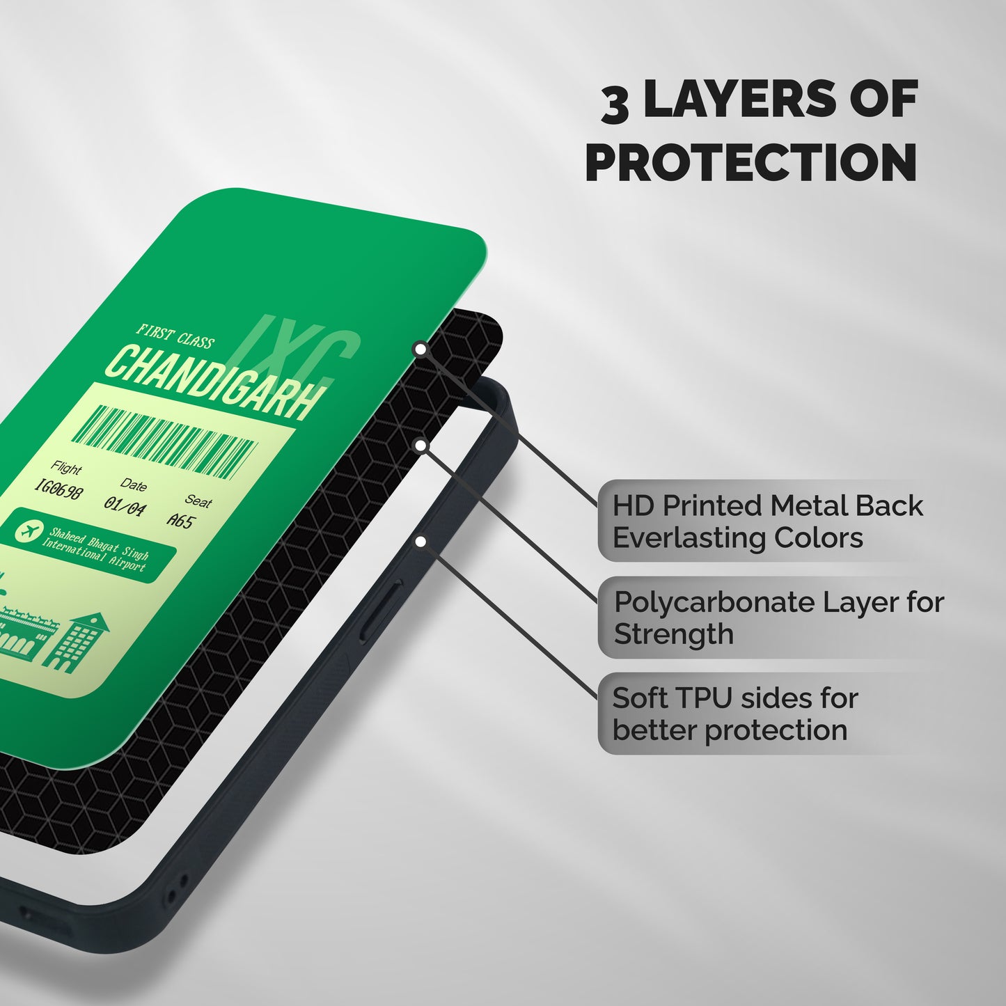 Chandigarh Boarding Pass Shockproof Hybrid Protection (Metal + TPU) Back Case Cover