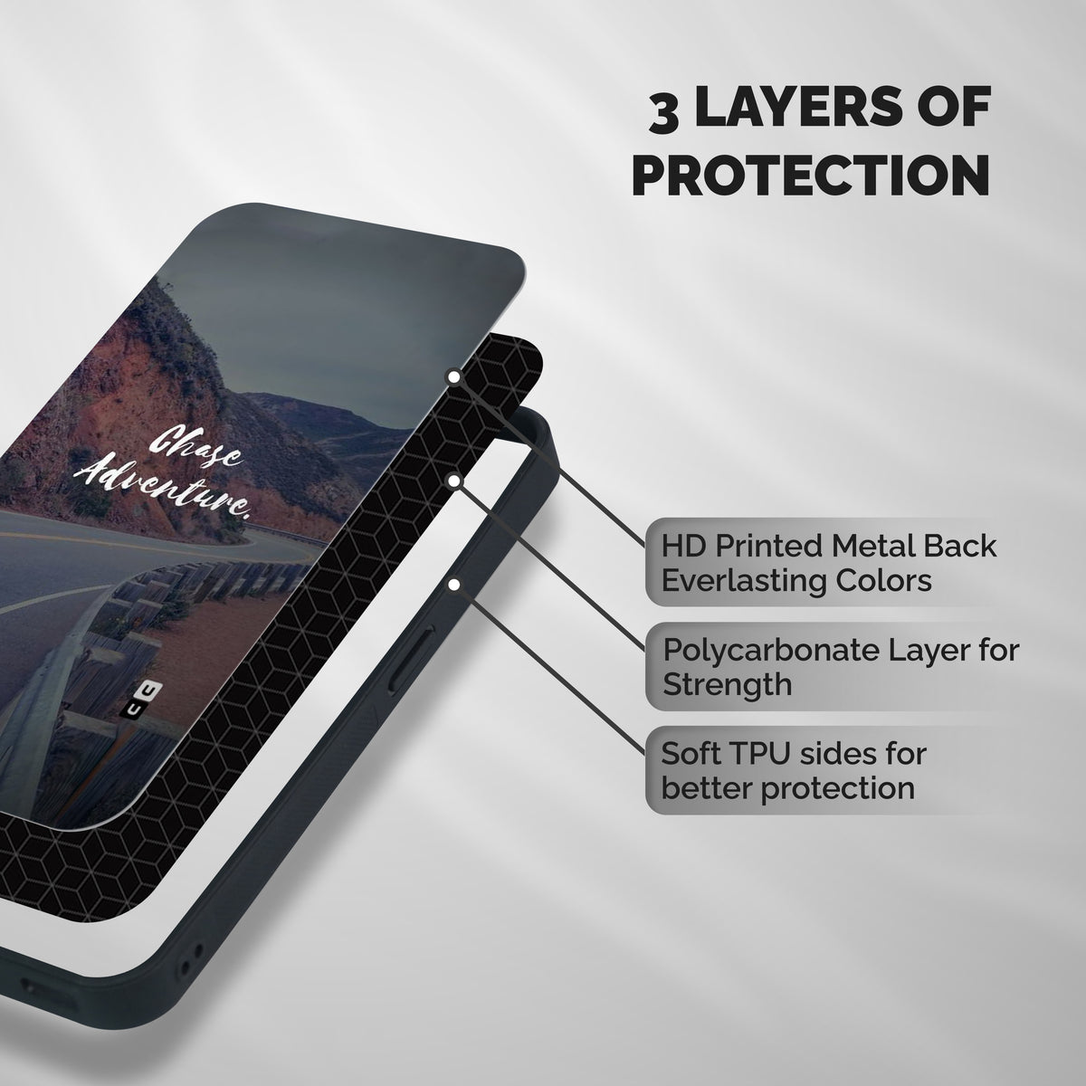 Chase Adventure Shockproof Hybrid Protection (Metal + TPU) Back Case Cover