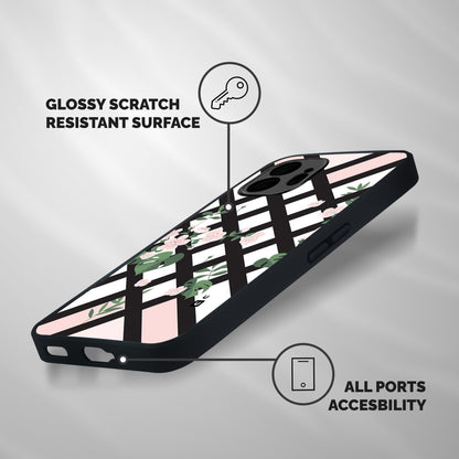 Check Floral Stripes Shockproof Hybrid Protection (Metal + TPU) Back Case Cover
