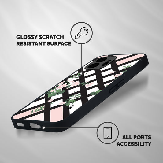 Check Floral Stripes Shockproof Hybrid Protection (Metal + TPU) Back Case Cover