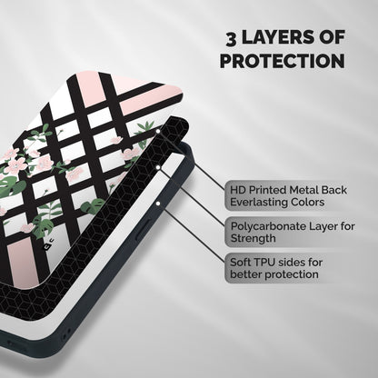 Check Floral Stripes Shockproof Hybrid Protection (Metal + TPU) Back Case Cover