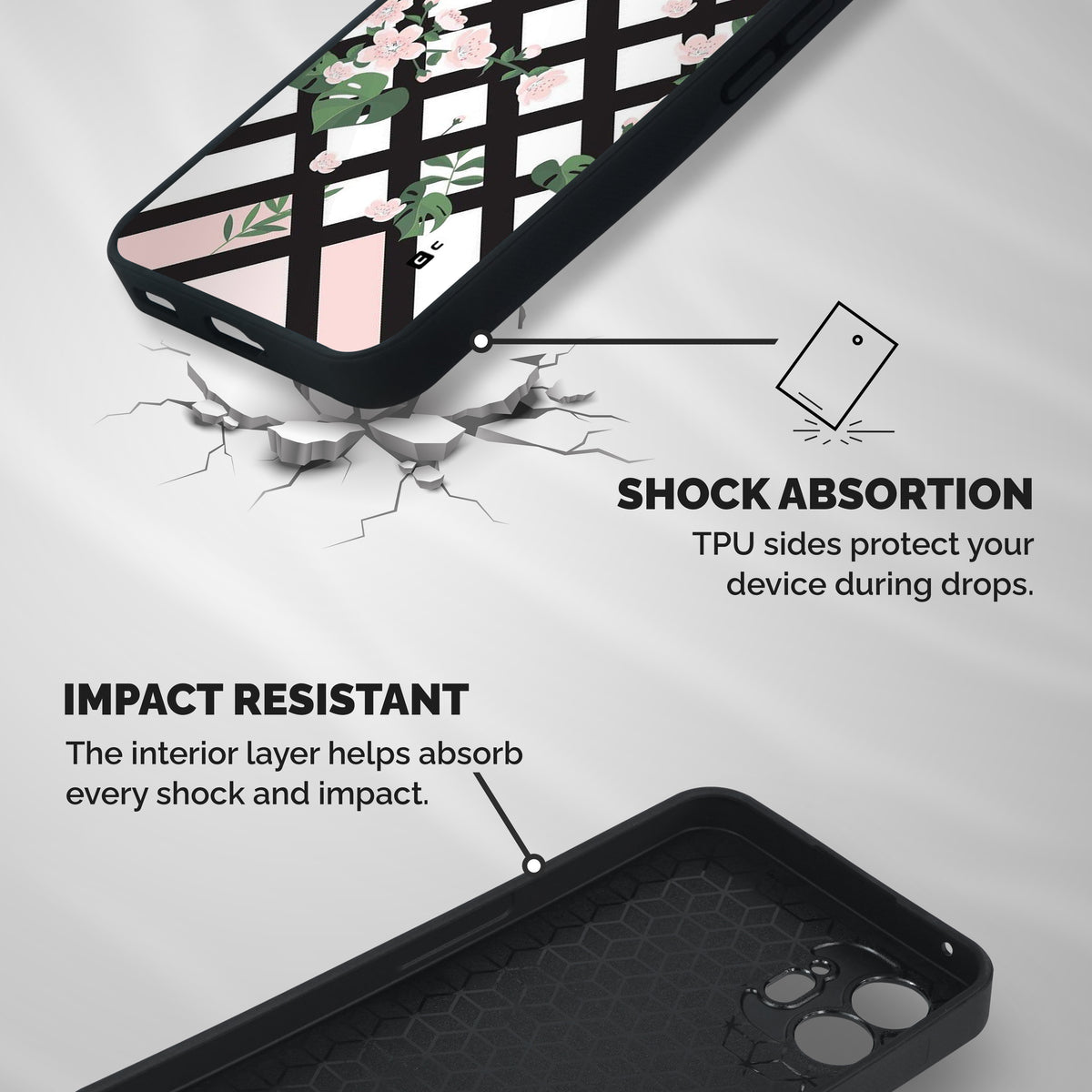 Check Floral Stripes Shockproof Hybrid Protection (Metal + TPU) Back Case Cover