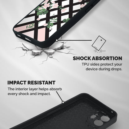 Check Floral Stripes Shockproof Hybrid Protection (Metal + TPU) Back Case Cover