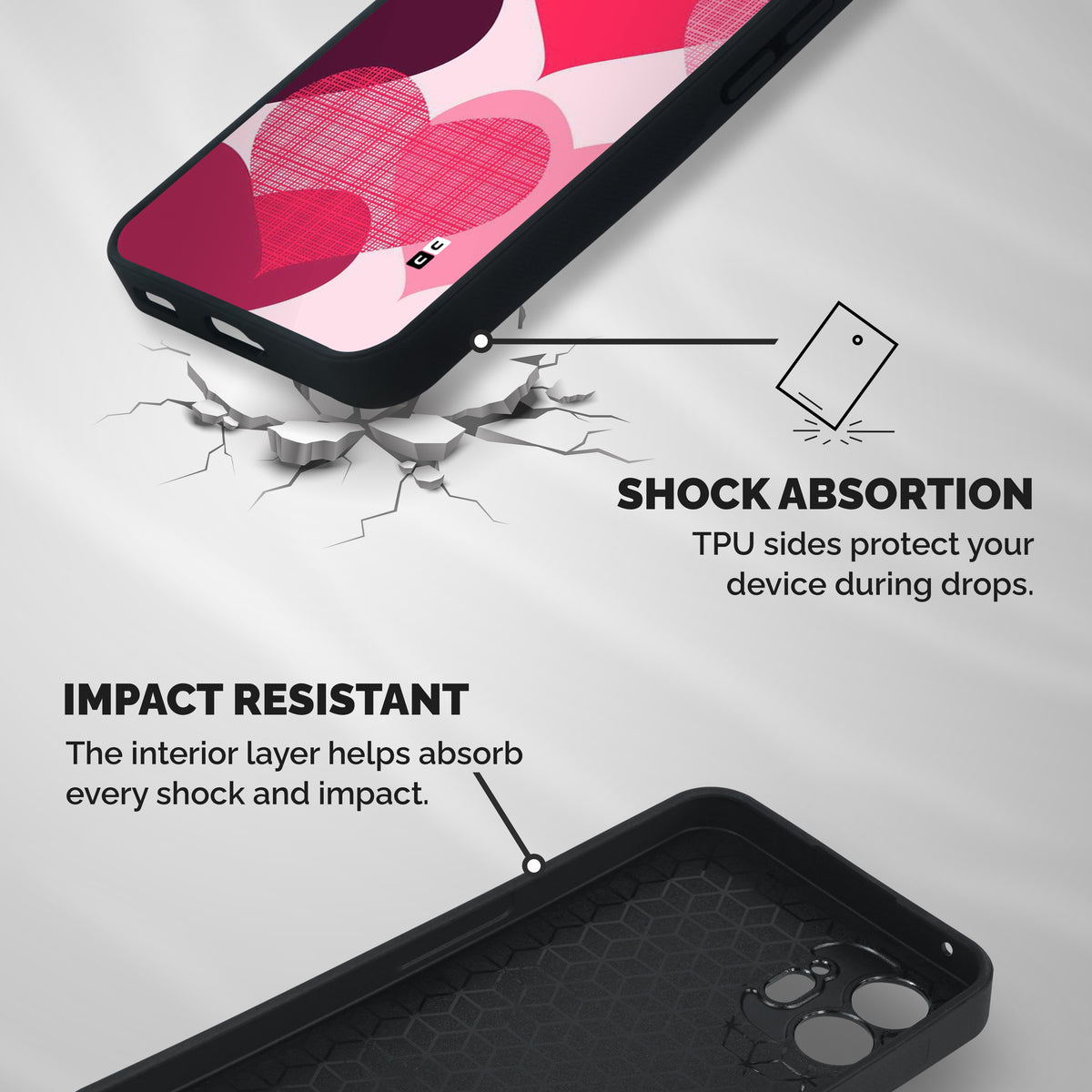 Check Pink Hearts Shockproof Hybrid Protection (Metal + TPU) Back Case Cover