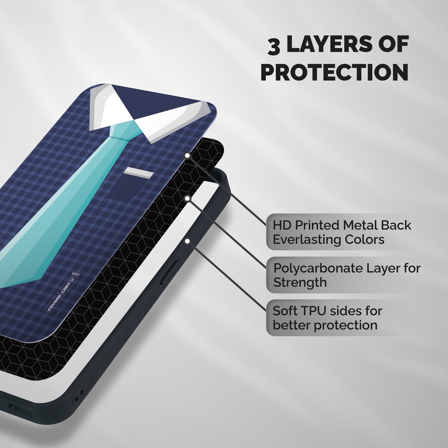 Checked Shirt Tie Shockproof Hybrid Protection (Metal + TPU) Back Case Cover