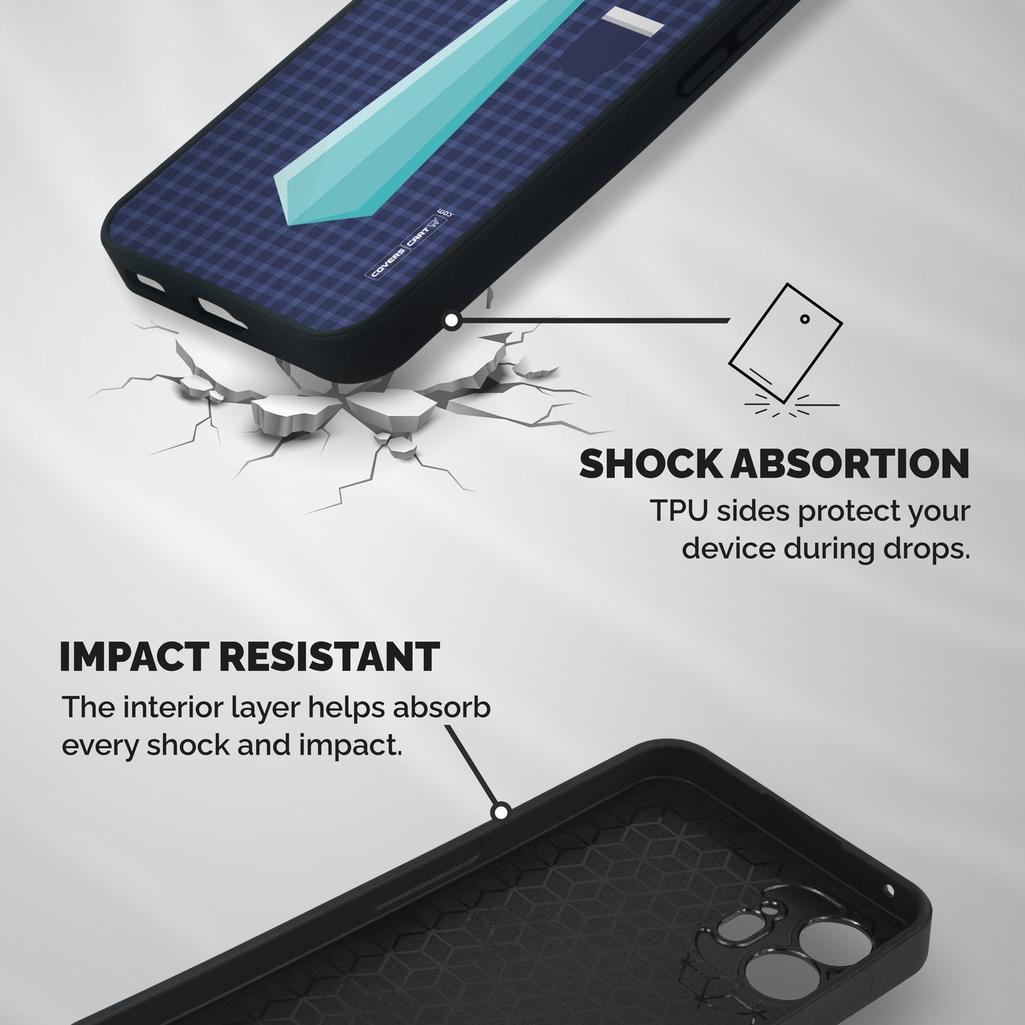 Checked Shirt Tie Shockproof Hybrid Protection (Metal + TPU) Back Case Cover