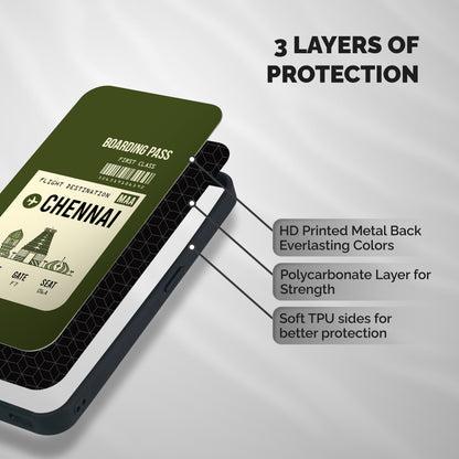 Chennai Boarding Pass Shockproof Hybrid Protection (Metal + TPU) Back Case Cover