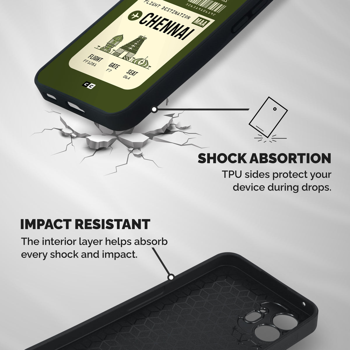 Chennai Boarding Pass Shockproof Hybrid Protection (Metal + TPU) Back Case Cover