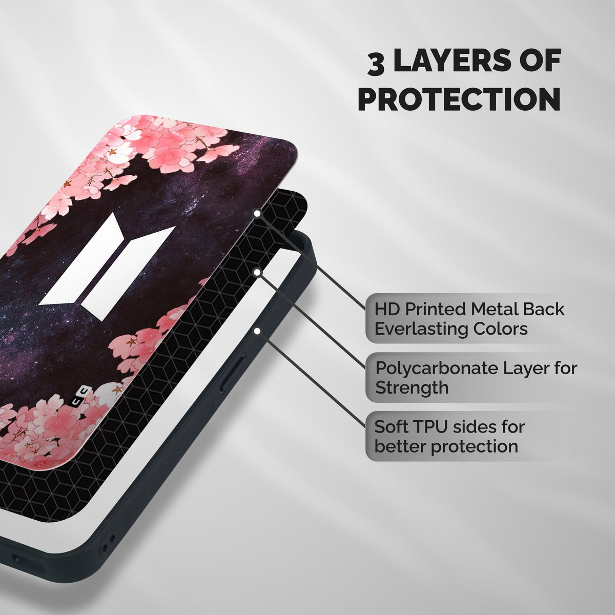 Cherry Blossom Pause Design Shockproof Hybrid Protection (Metal + TPU) Back Case Cover