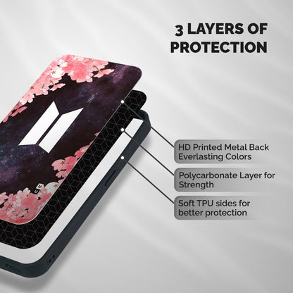 Cherry Blossom Pause Design Shockproof Hybrid Protection (Metal + TPU) Back Case Cover