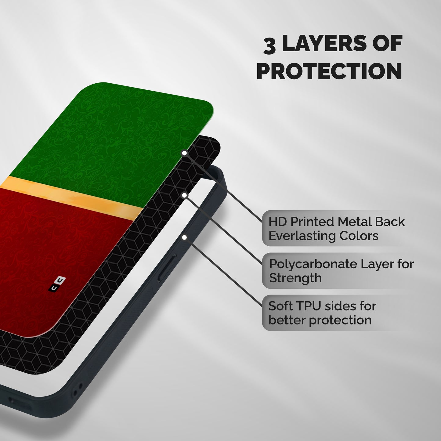 Christmas Colors Stripe Shockproof Hybrid Protection (Metal + TPU) Back Case Cover