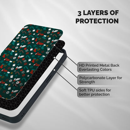 Christmas Pattern Design Shockproof Hybrid Protection (Metal + TPU) Back Case Cover