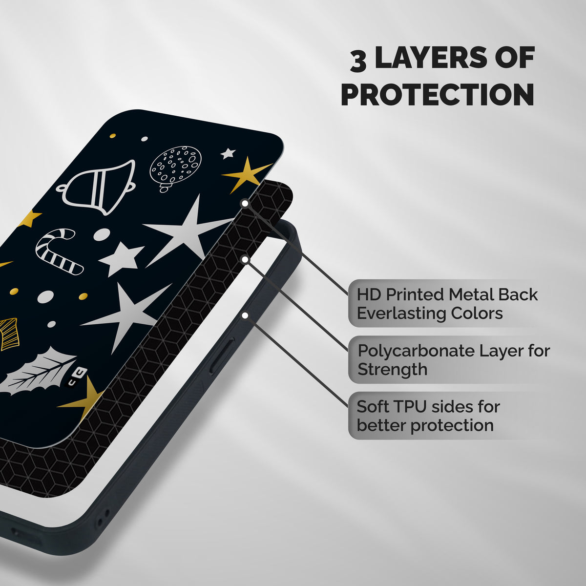 Christmas Special Pattern Shockproof Hybrid Protection (Metal + TPU) Back Case Cover