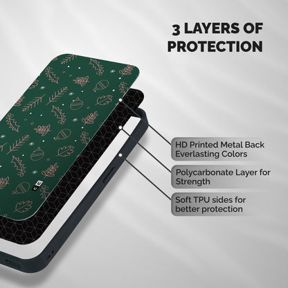 Christmas Vibes Leaves Shockproof Hybrid Protection (Metal + TPU) Back Case Cover