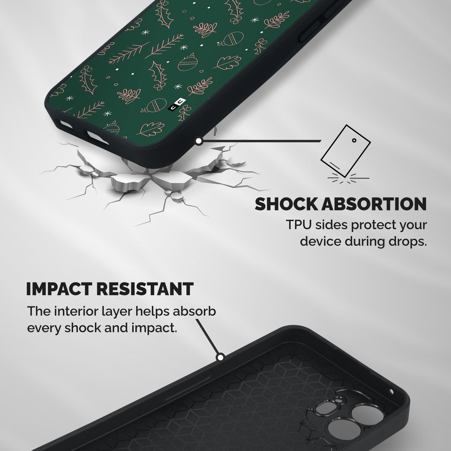 Christmas Vibes Leaves Shockproof Hybrid Protection (Metal + TPU) Back Case Cover