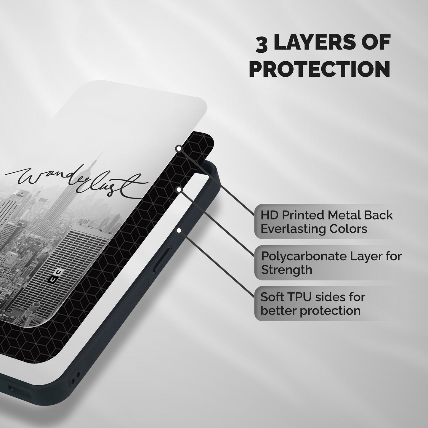 City Wanderlust Monochrome Shockproof Hybrid Protection (Metal + TPU) Back Case Cover