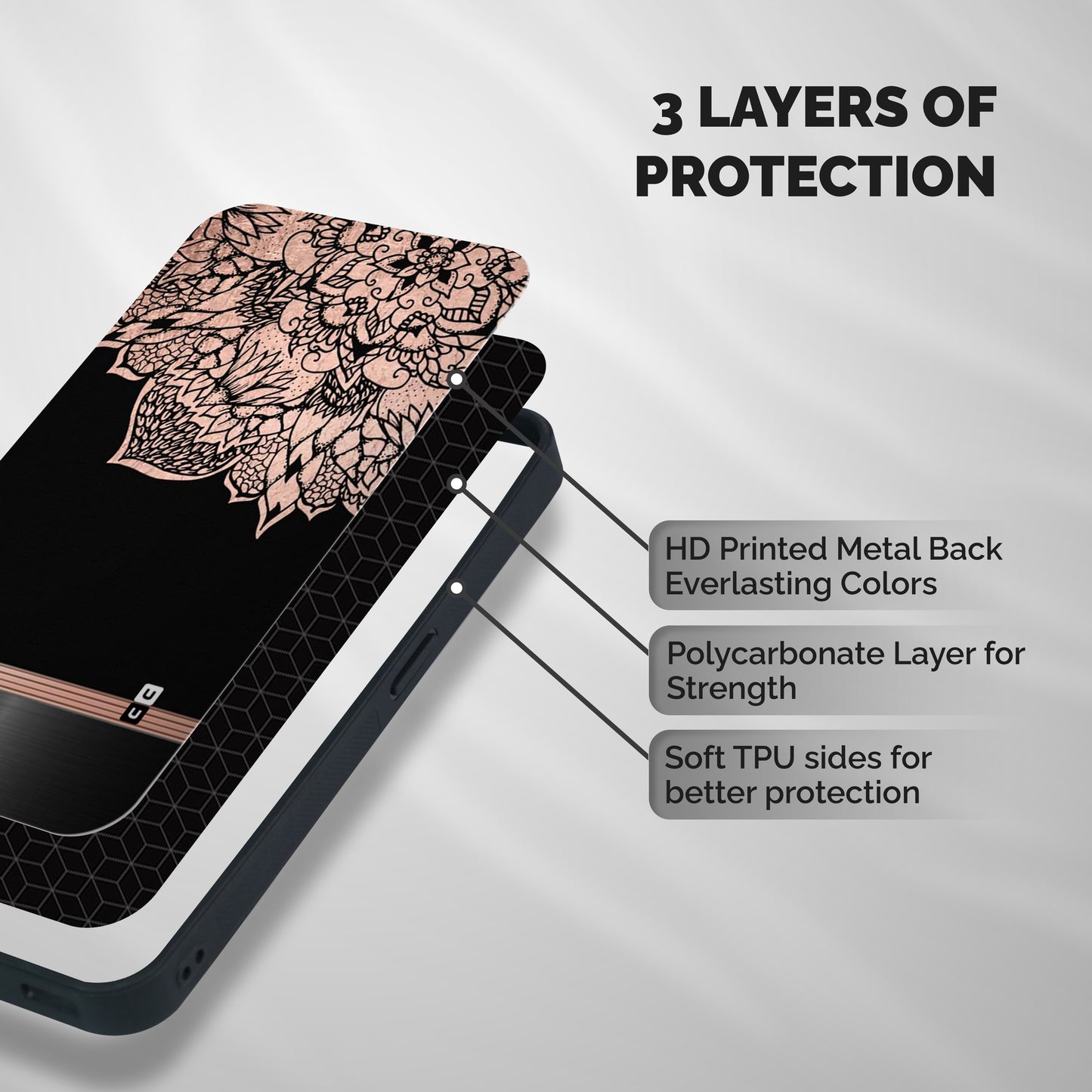 Classic Black Sleak Design Shockproof Hybrid Protection (Metal + TPU) Back Case Cover