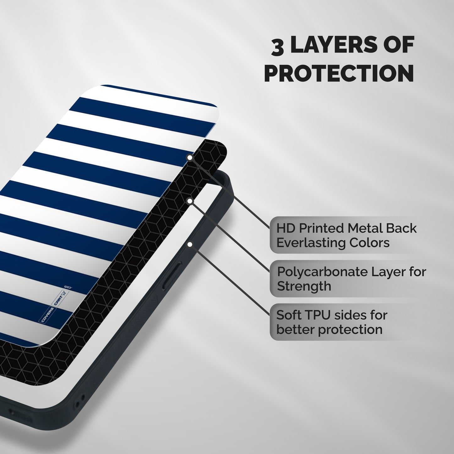 Classic Blue White Stripes Shockproof Hybrid Protection (Metal + TPU) Back Case Cover