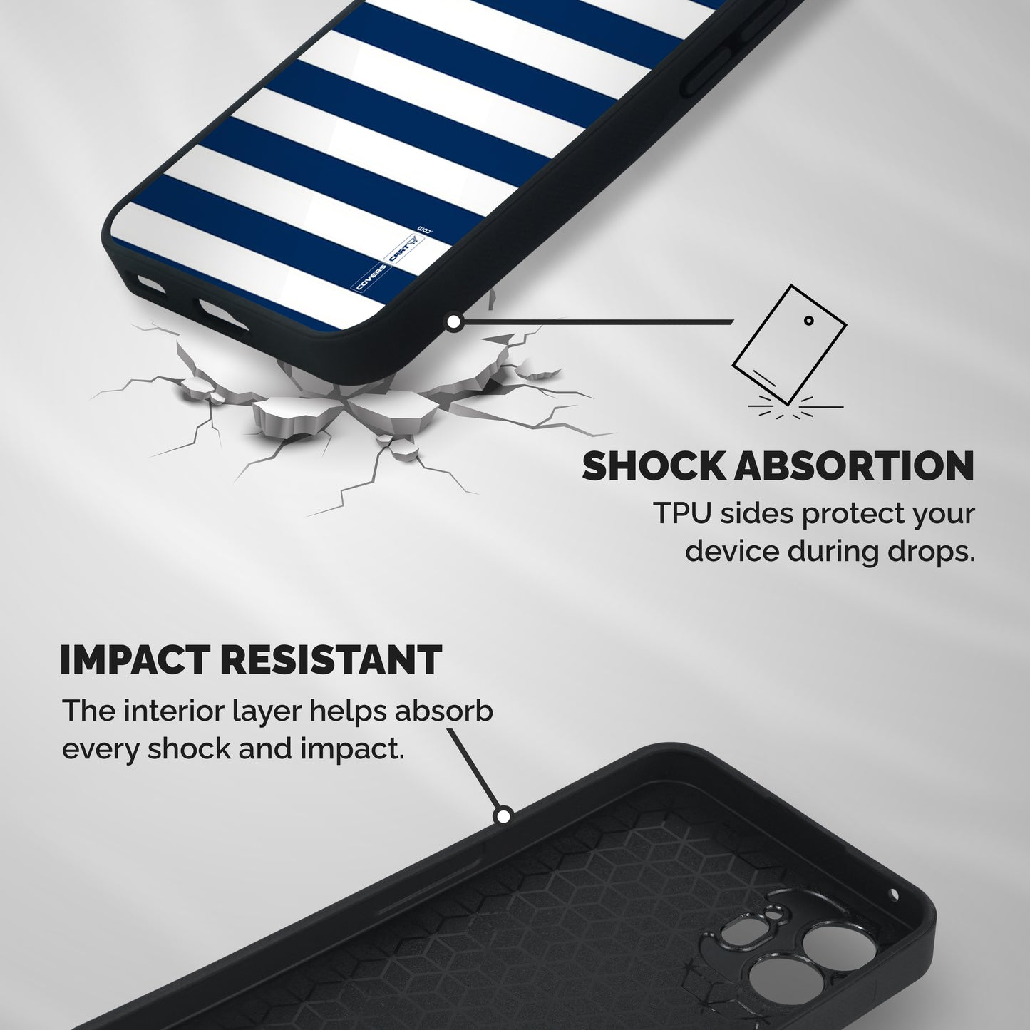 Classic Blue White Stripes Shockproof Hybrid Protection (Metal + TPU) Back Case Cover