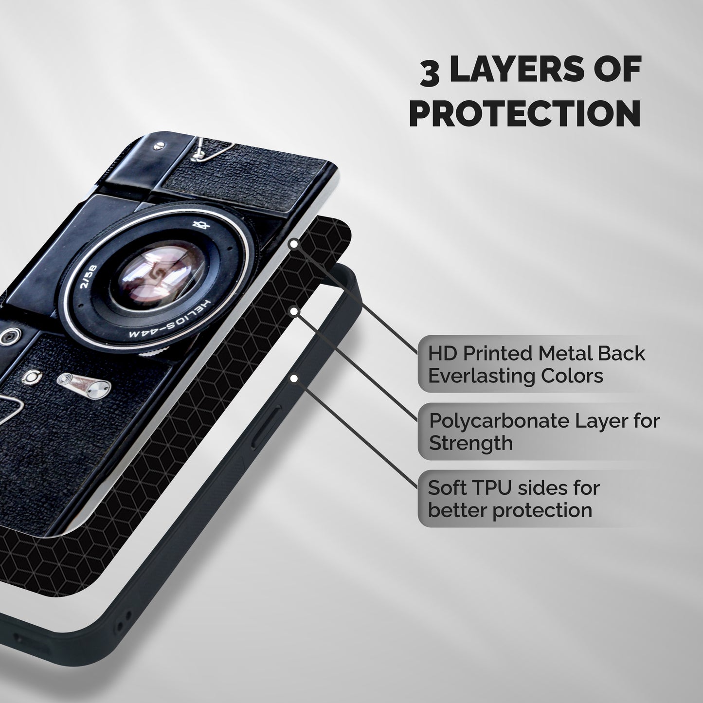 Classic Camera Shockproof Hybrid Protection (Metal + TPU) Back Case Cover