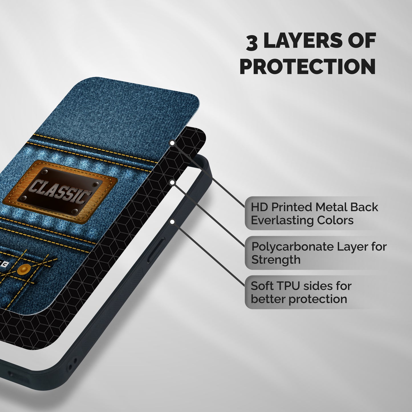 Classic Denim Shockproof Hybrid Protection (Metal + TPU) Back Case Cover