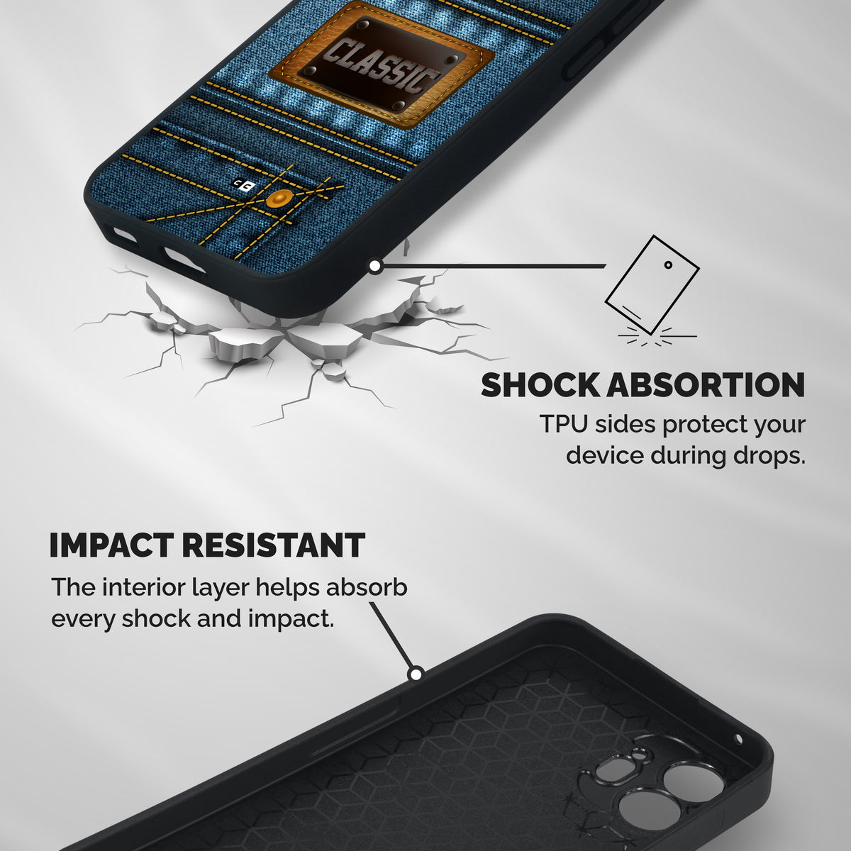 Classic Denim Shockproof Hybrid Protection (Metal + TPU) Back Case Cover