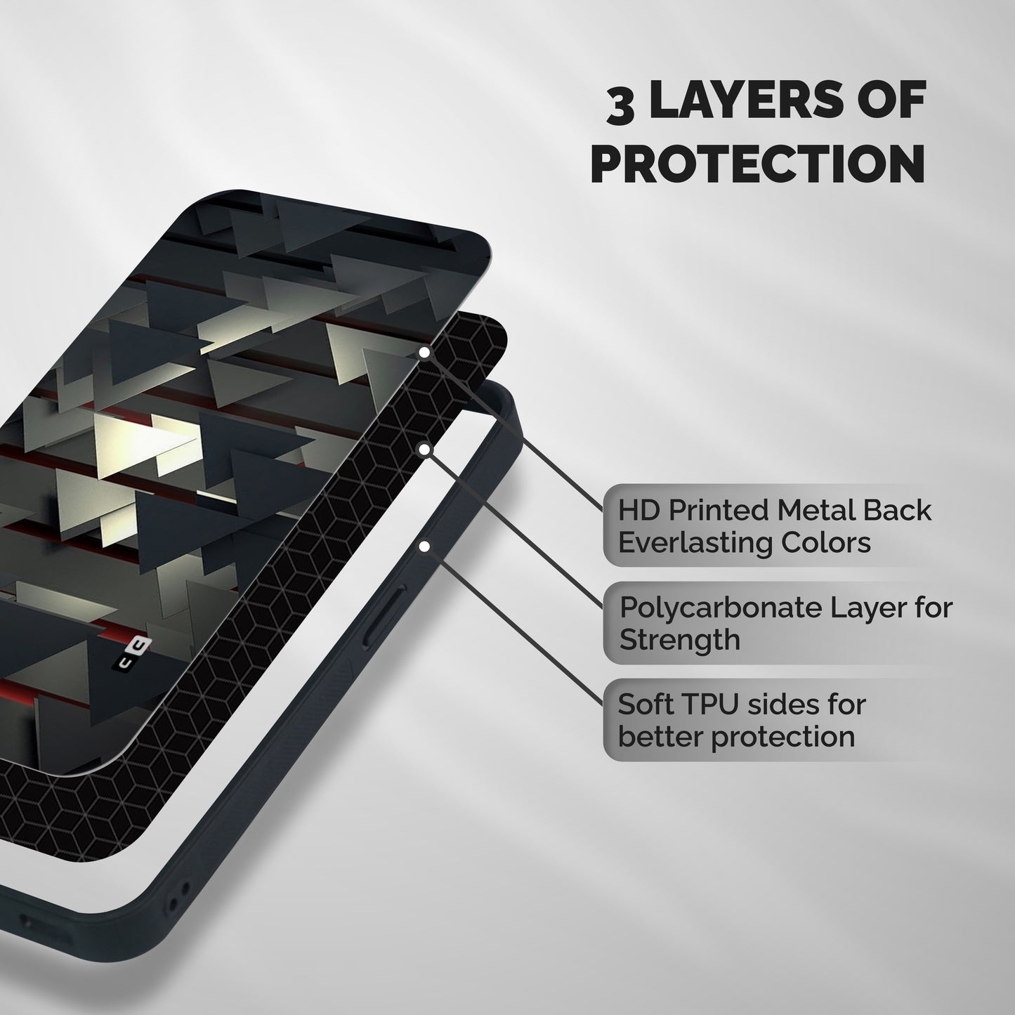 Classic Triangles Design Shockproof Hybrid Protection (Metal + TPU) Back Case Cover