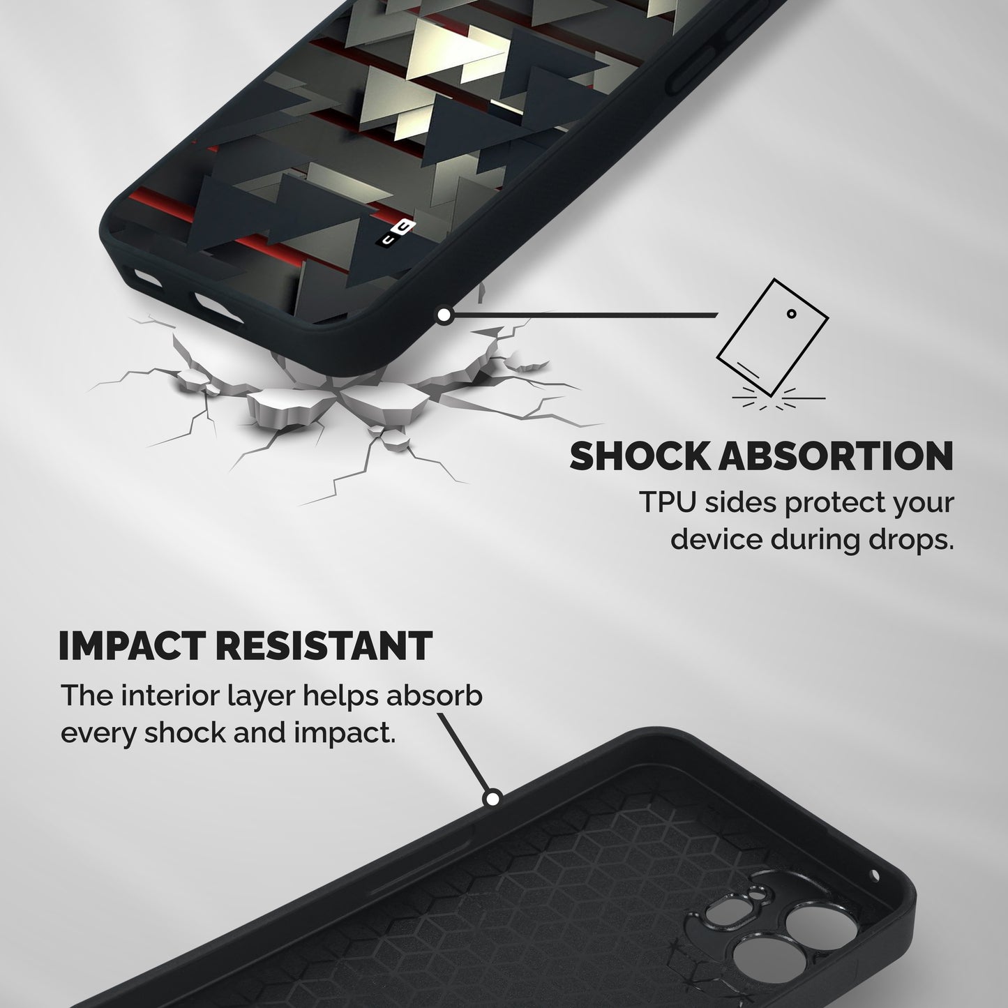 Classic Triangles Design Shockproof Hybrid Protection (Metal + TPU) Back Case Cover
