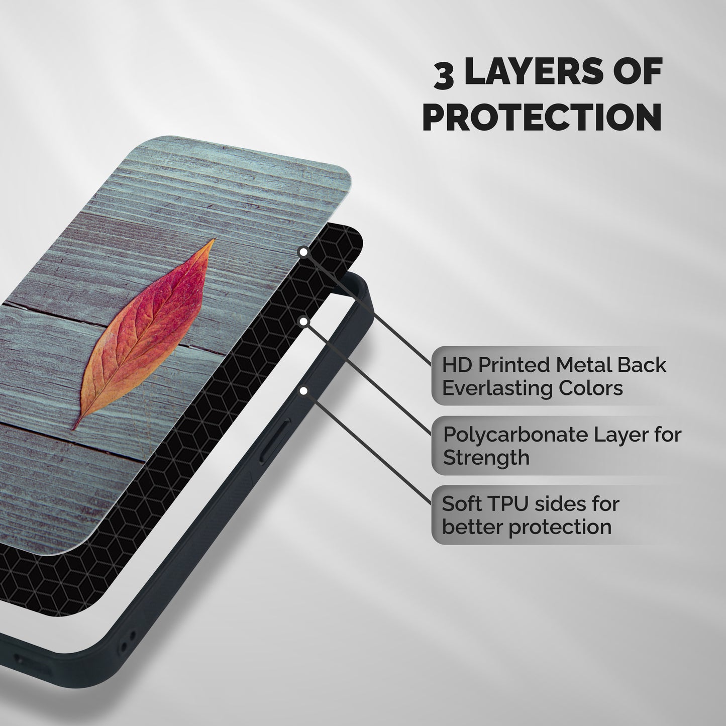 Classic Wood Leaf Shockproof Hybrid Protection (Metal + TPU) Back Case Cover