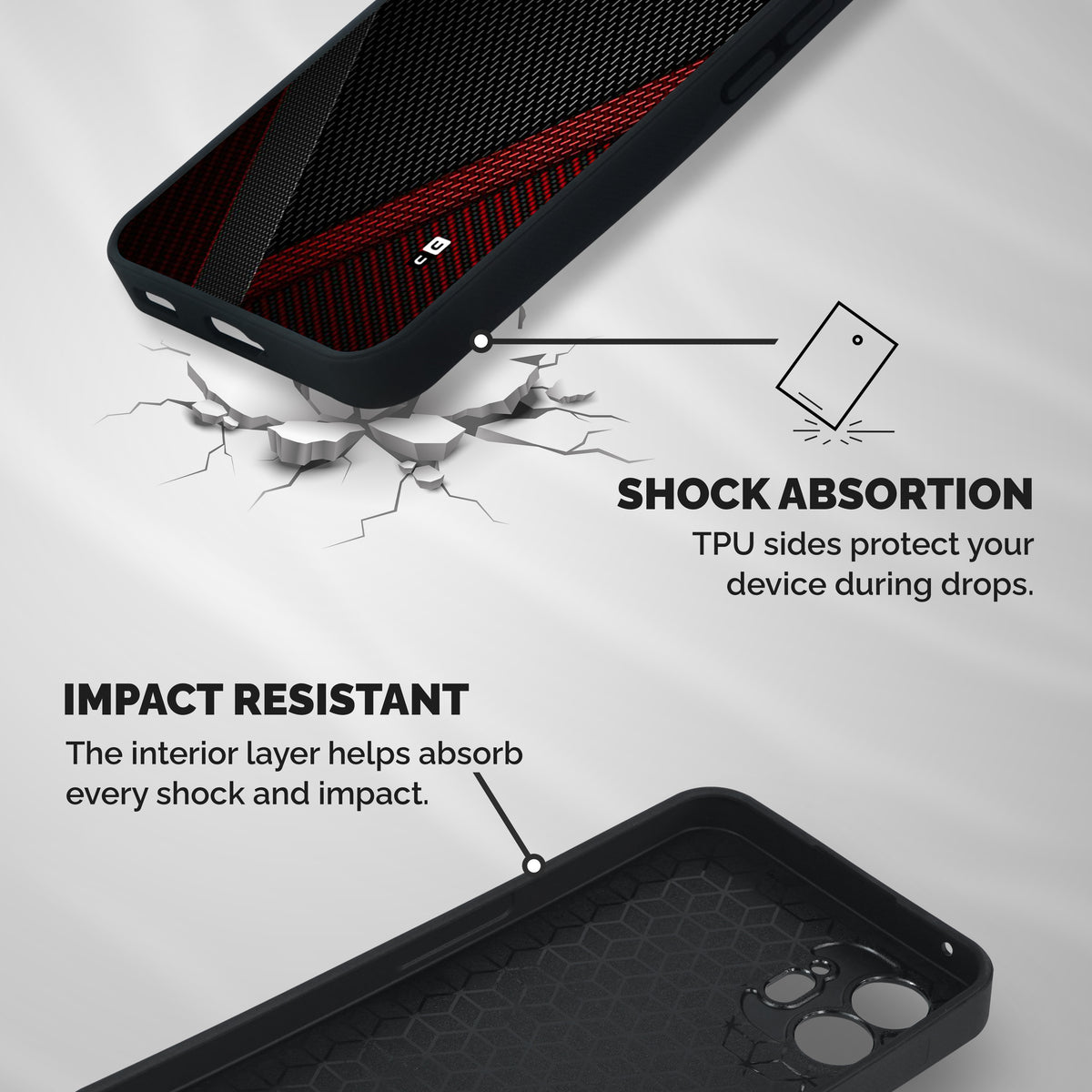 Classy Black Red Design Shockproof Hybrid Protection (Metal + TPU) Back Case Cover
