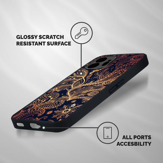 Classy Golden Leafy Design Shockproof Hybrid Protection (Metal + TPU) Back Case Cover