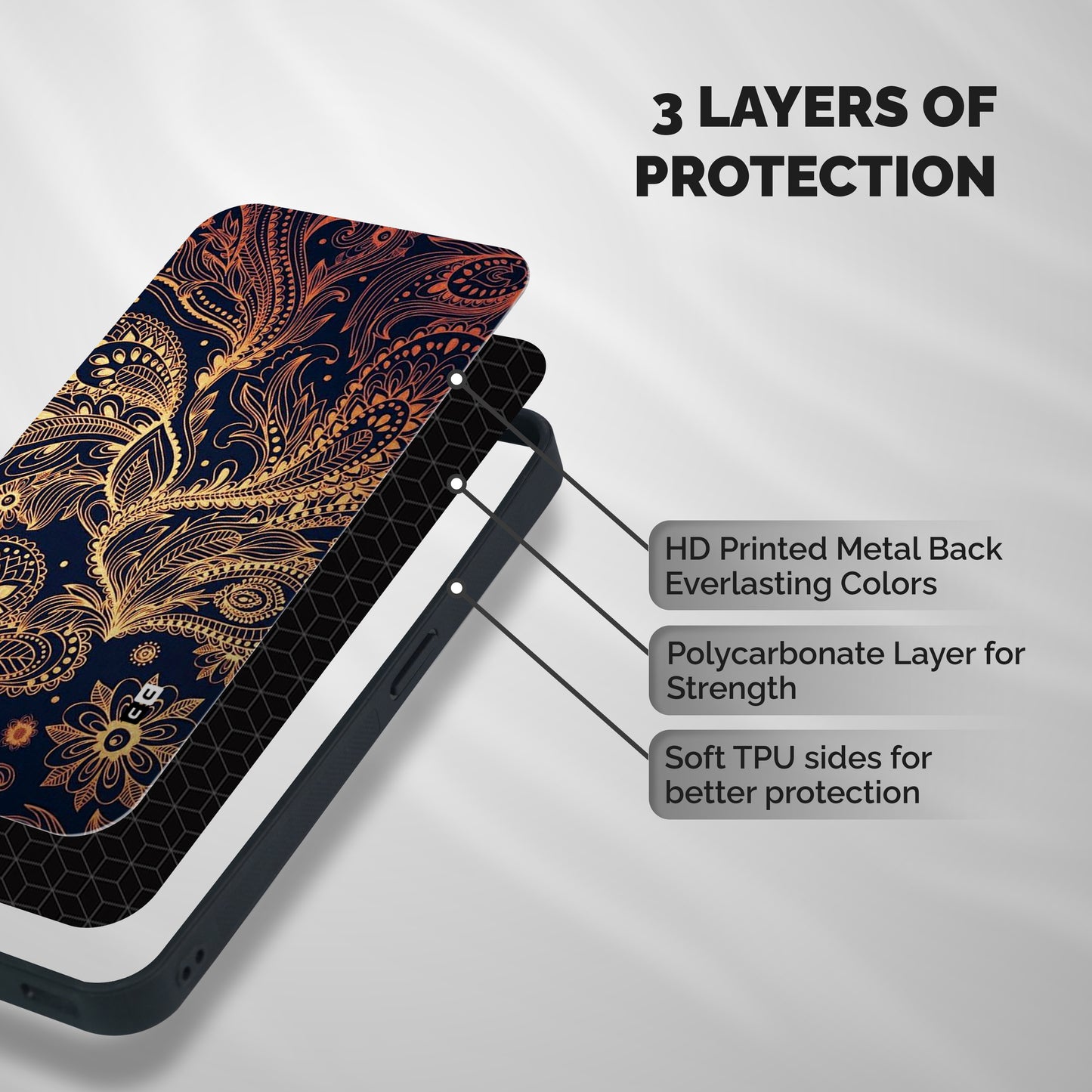 Classy Golden Leafy Design Shockproof Hybrid Protection (Metal + TPU) Back Case Cover