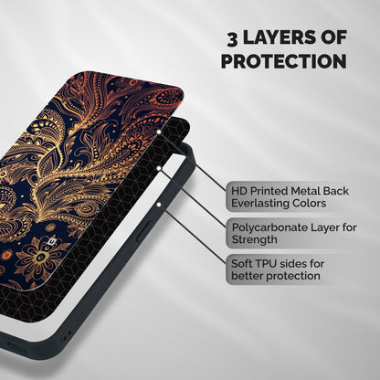 Classy Golden Leafy Design Shockproof Hybrid Protection (Metal + TPU) Back Case Cover