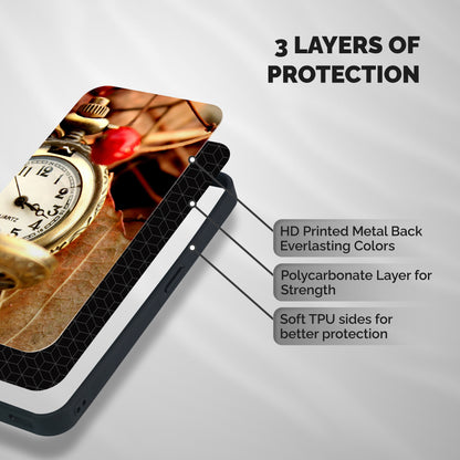 Clock And Cherry Shockproof Hybrid Protection (Metal + TPU) Back Case Cover