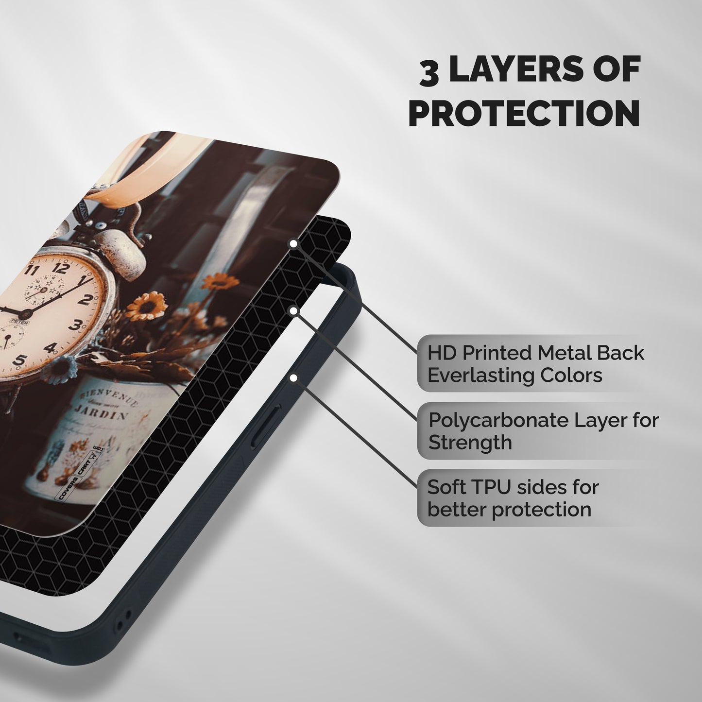 Clock And Flowers Shockproof Hybrid Protection (Metal + TPU) Back Case Cover
