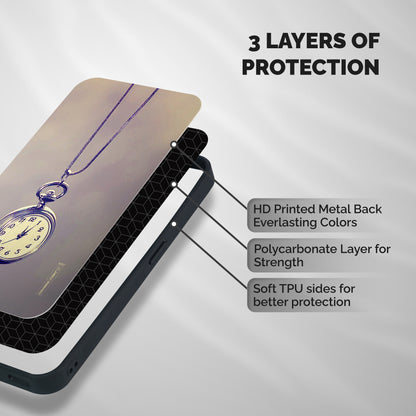 Clock Locket Shockproof Hybrid Protection (Metal + TPU) Back Case Cover