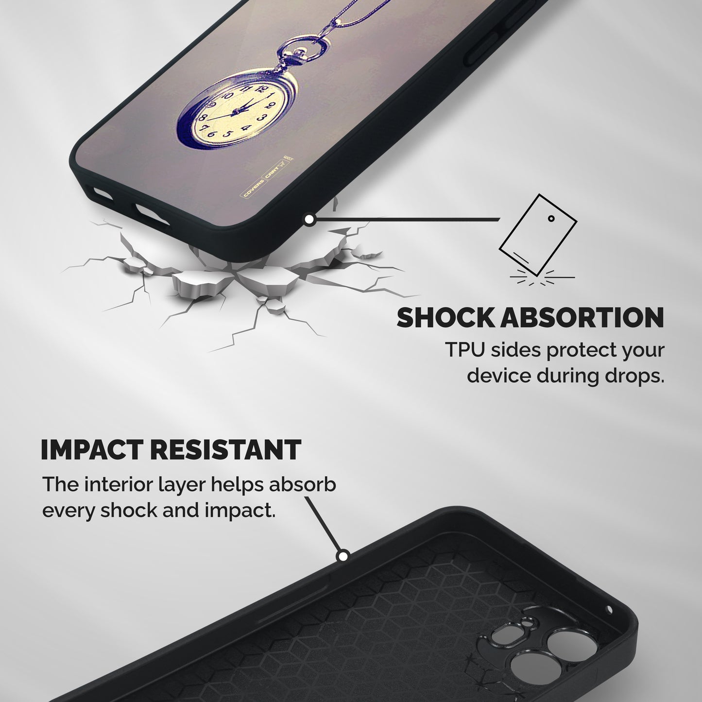 Clock Locket Shockproof Hybrid Protection (Metal + TPU) Back Case Cover