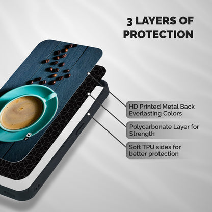 Coffee Beans and Cup Shockproof Hybrid Protection (Metal + TPU) Back Case Cover