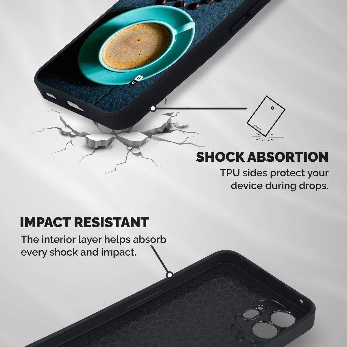 Coffee Beans and Cup Shockproof Hybrid Protection (Metal + TPU) Back Case Cover