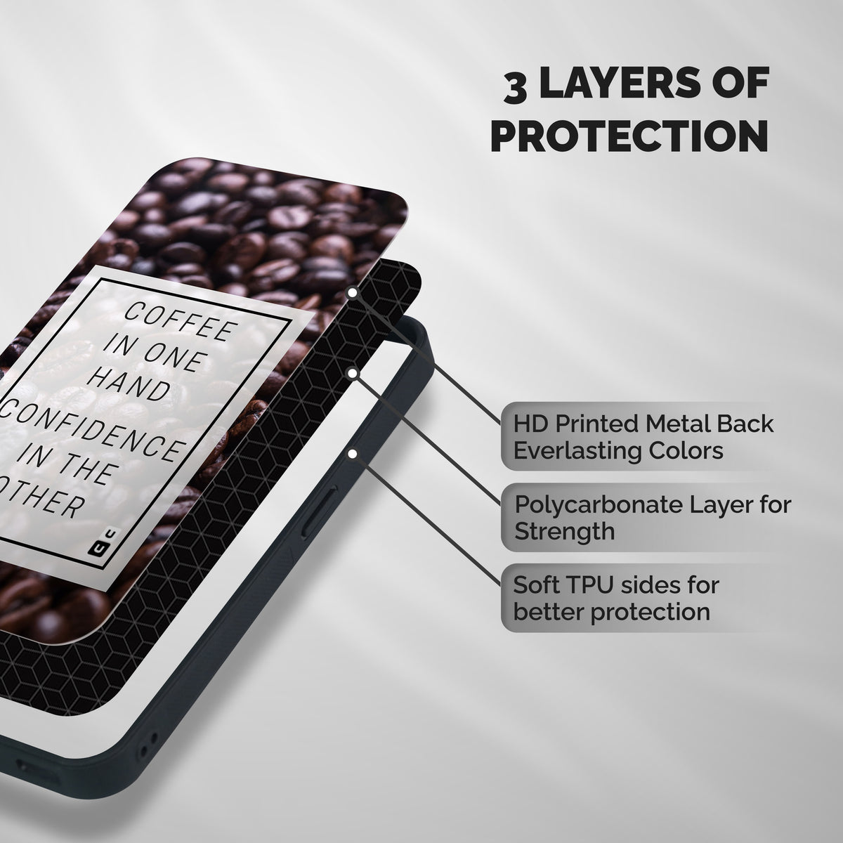 Coffee Confidence Quote Shockproof Hybrid Protection (Metal + TPU) Back Case Cover