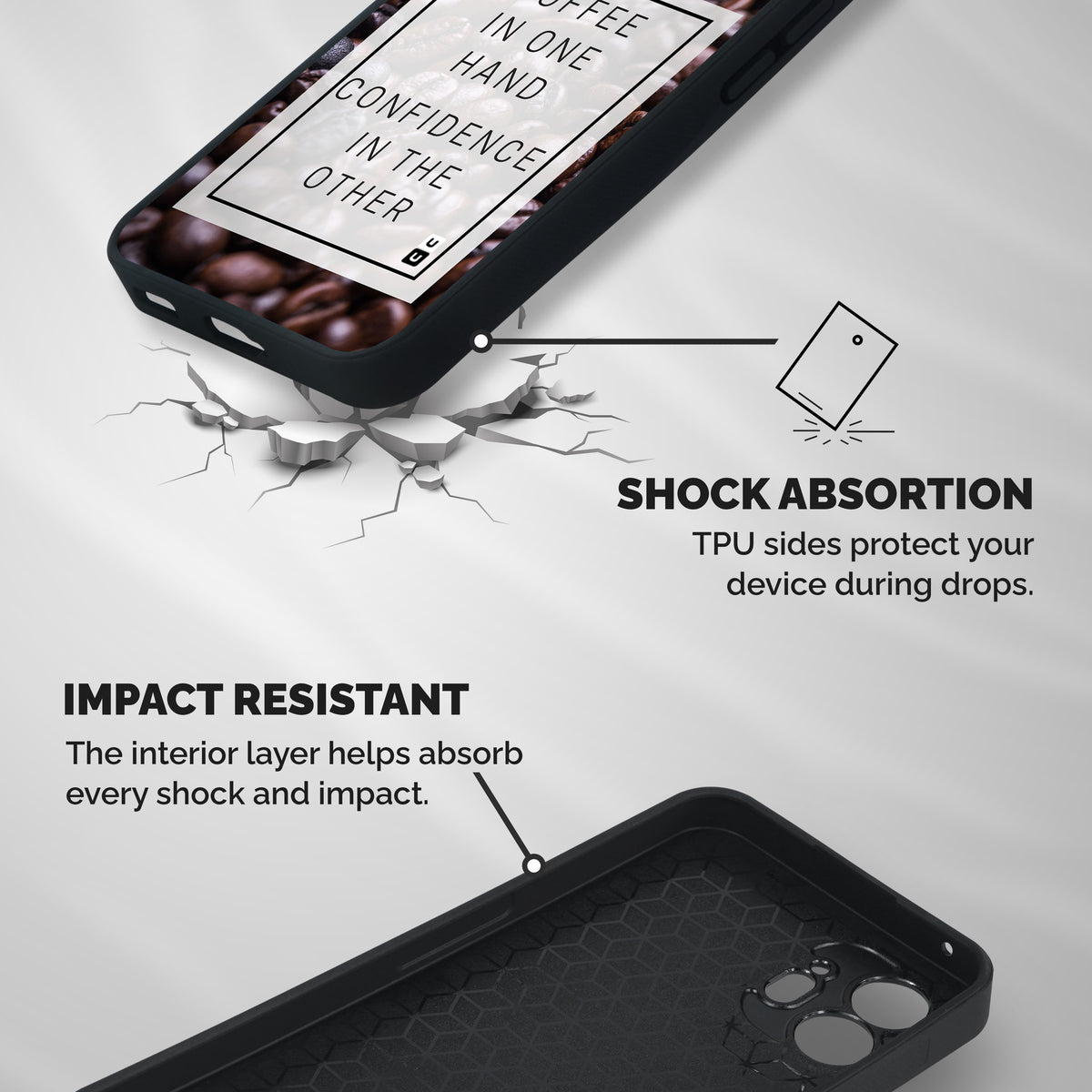 Coffee Confidence Quote Shockproof Hybrid Protection (Metal + TPU) Back Case Cover
