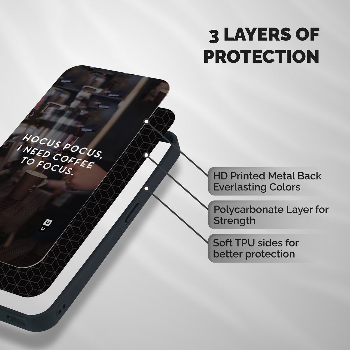 Coffee Focus Shockproof Hybrid Protection (Metal + TPU) Back Case Cover