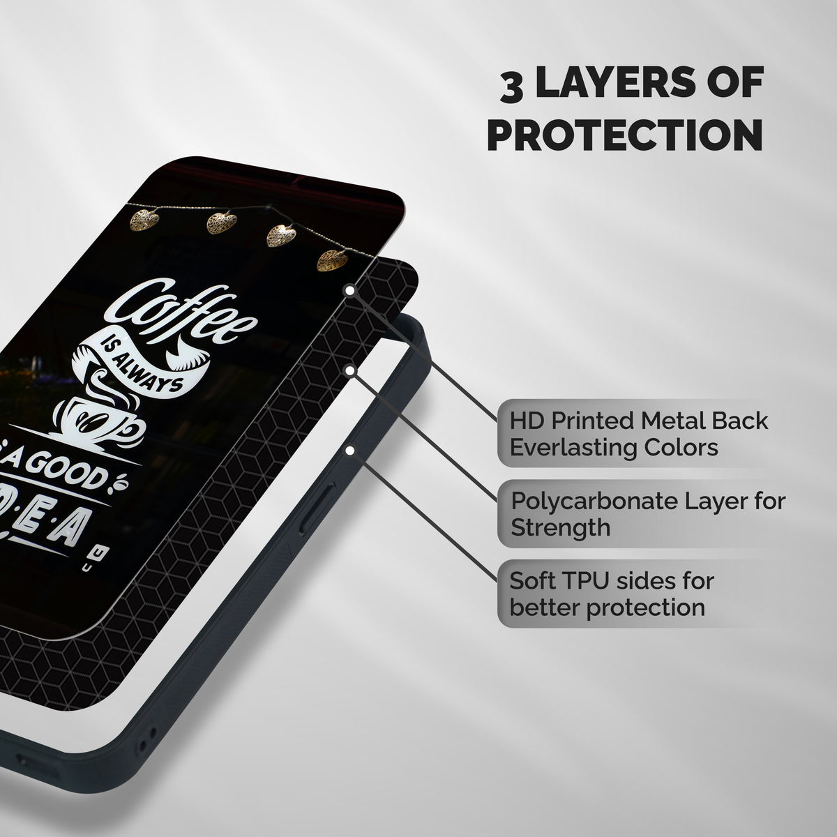 Coffee Idea Shockproof Hybrid Protection (Metal + TPU) Back Case Cover